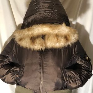 Waist length, Olive green, Faux fur jacket.